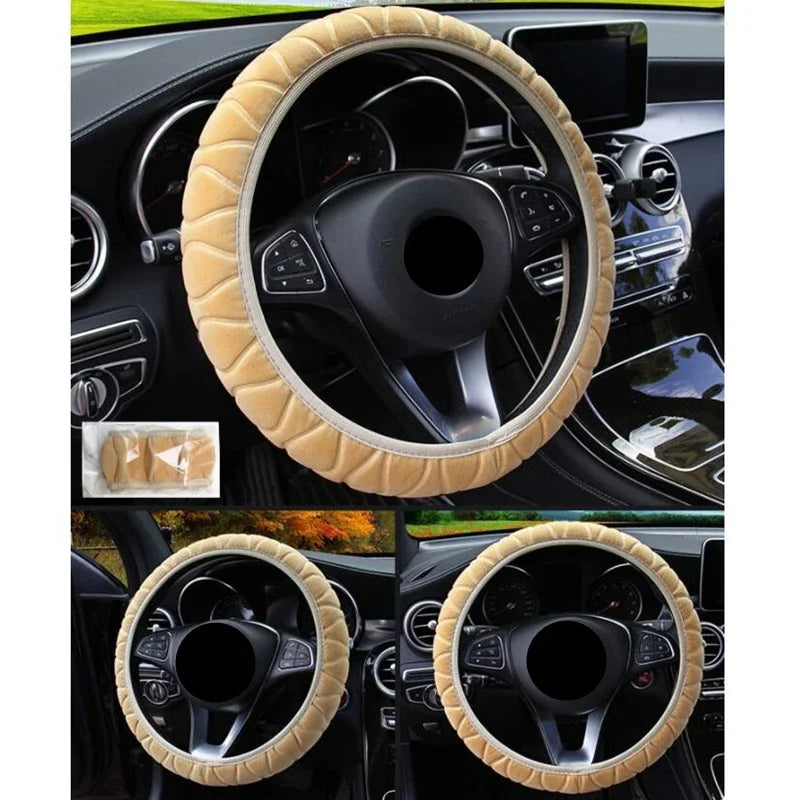Universal 37-39cm Pink Steering Wheel Cover Soft Warm Plush Steering Wheel Cover for Winter Car Steering Wheel Interior Parts