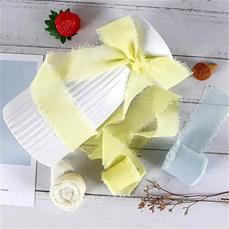 4CM*5M Handmade Frayed Edged Satin Chiffon Silk Ribbon For Wedding Invitation Wrapping Bouquets Birthday Party Decorations Gifts