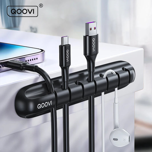 QOOVI Cable Organizer Wire Holder Flexible Management USB Cable Winder Tidy Silicone Clips For Mouse Keyboard Earphone Protector