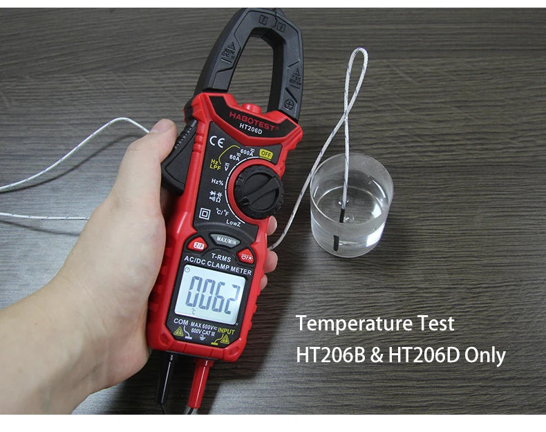 HABOTEST Digital Clamp Meter HT206A HT206B HT206D 600A AC DC Current Two-color Backlight NCV Voltmeter Ammeter With Leather Case