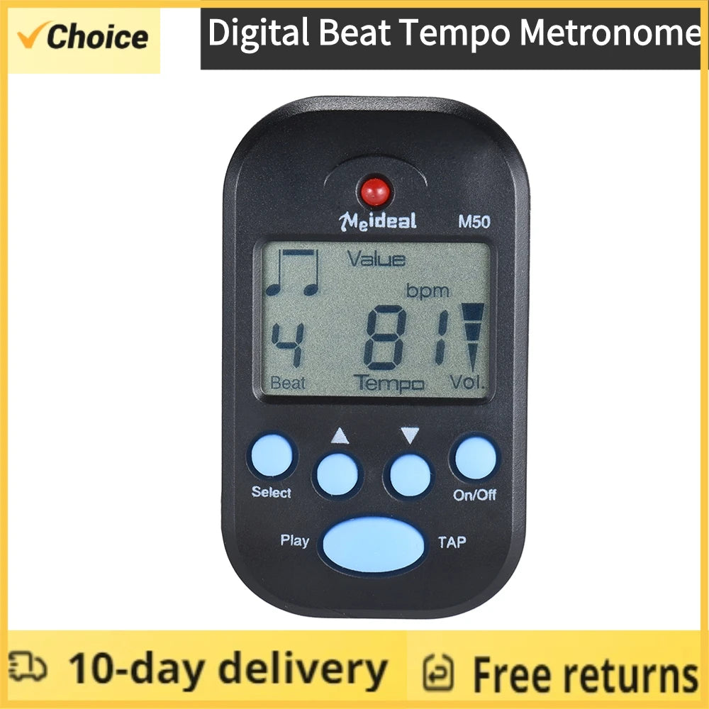 M50 Mini Metronome Professional Clip-on LCD Digital Rhythm Metronome for Guitar Violin Bass Stringed Instrument Accessories