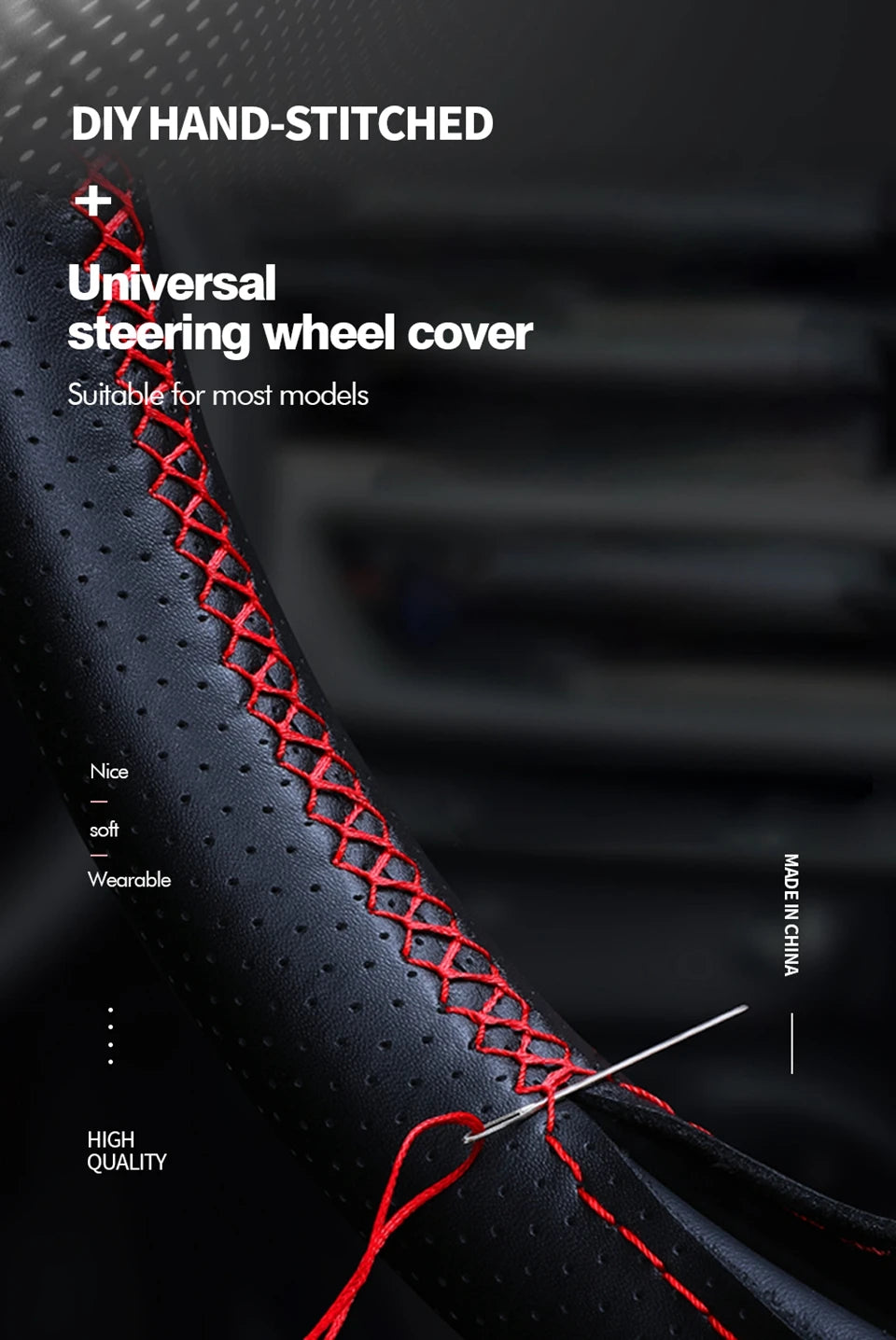 Car Steering Wheel Braid Cover Universal 38cm Microfiber Leather Needles And Thread Soft Anti-Slip Auto Interior Car Accessories