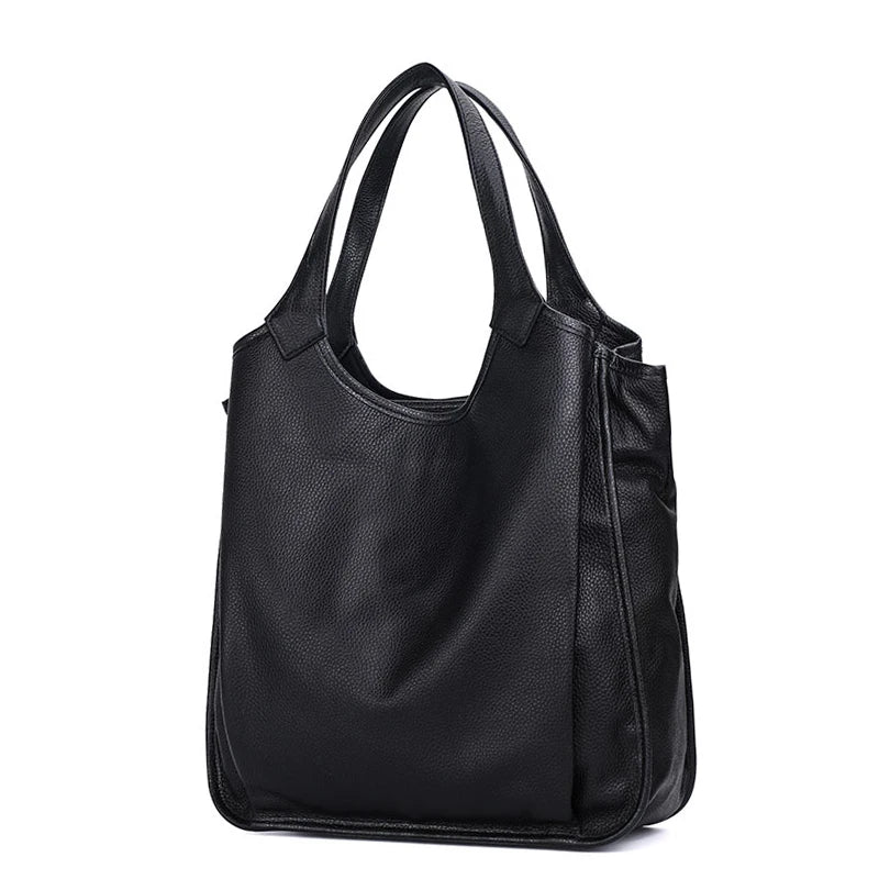 Aidrani New Minimalist WOMEN'S Tote Bag with Large Capacity and Solid Color Design Soft Cowhide Single Shoulder Underarm Bag