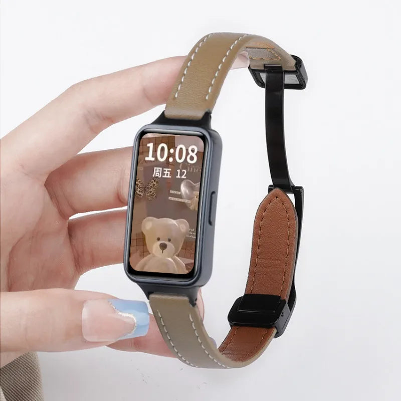 Magnetic Leather Strap for Huawei Band 10 9 8 NFC Soft Sport Replacement Breathable Correa Band10 Bracelet Wristband Accessories