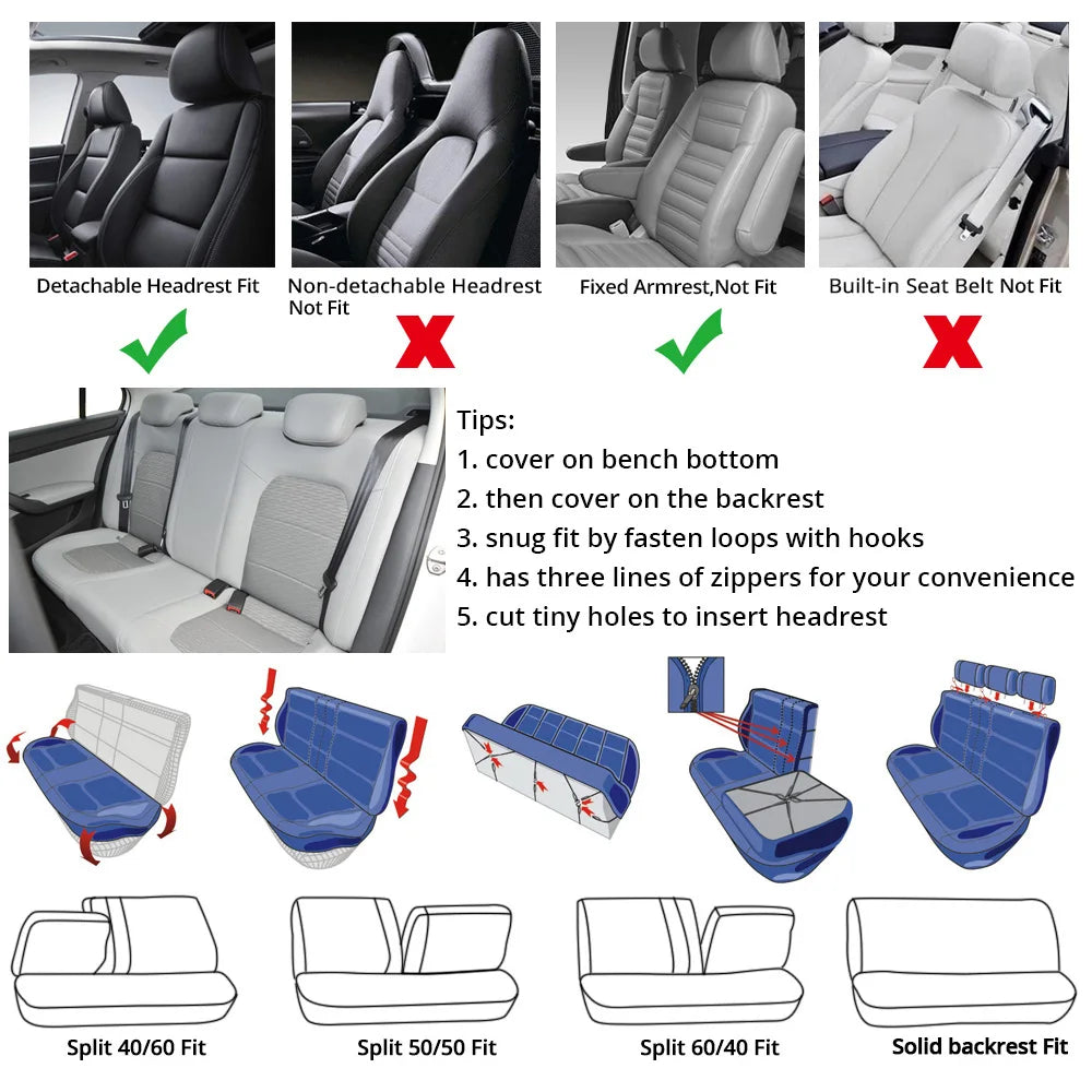 AUTOYOUTH Brand Embroidery Car Seat Covers Set Universal Fit Most Cars Covers with Tire Track Detail Styling Car Seat Protector