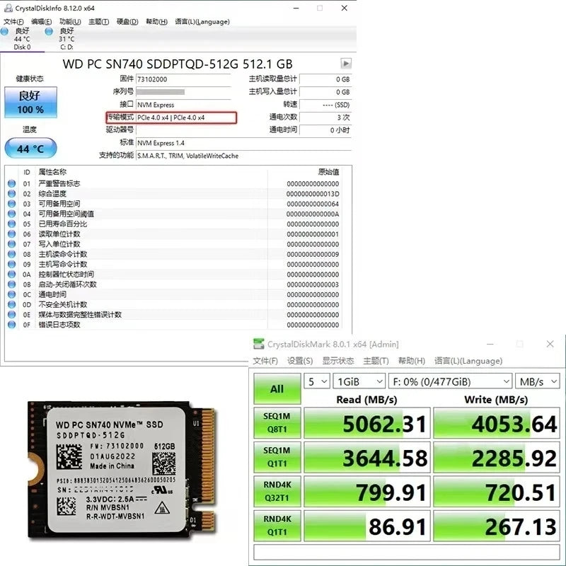 Western Digital WD SN740 SN5000S M.2 2230 SSD 2TB 1TB 256GB NVMe PCIe Gen4 x4 For Microsoft Surface Pro X Laptop 3 Steam Deck