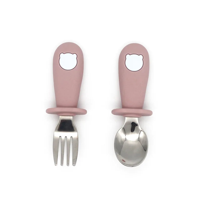 Baby Cartoon Tableware Set Children Utensil Stainless Steel Toddler Dinnerware Cutlery Cartoon Infant Food Feeding Spoon Fork