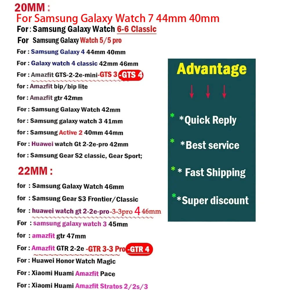 22mm 20mm watch Band for Samsung Galaxy Watch 7-6-5-pro-4-Classic/active 2 Silicone sport bracelet Huawei GT 4-3-2e-pro strap