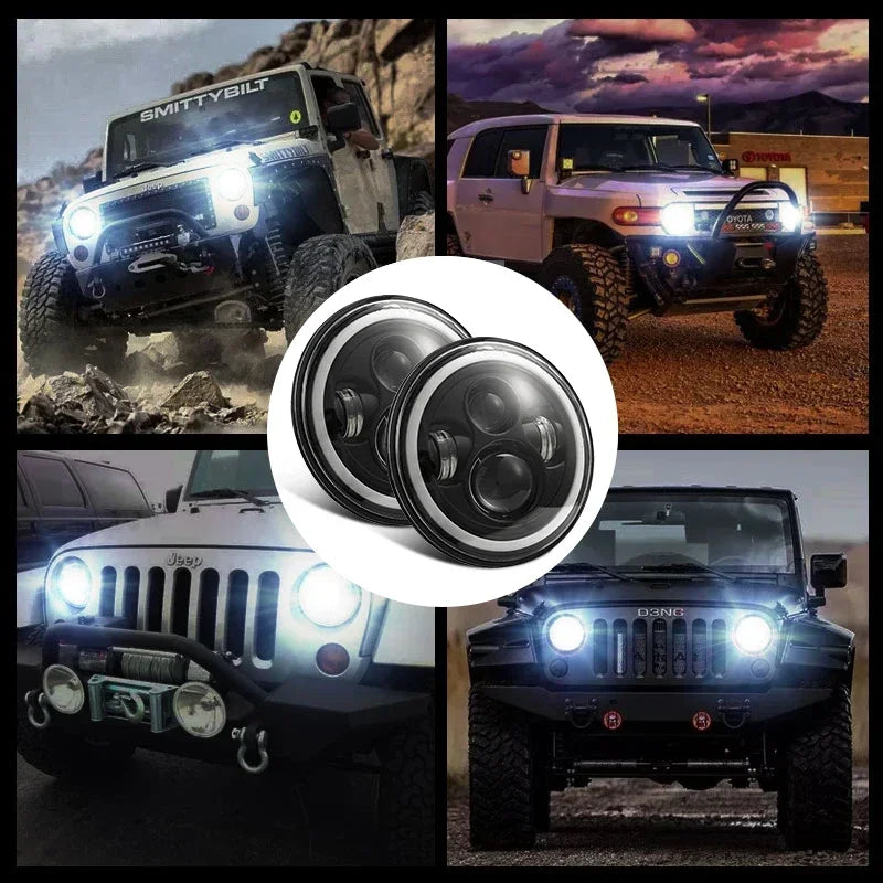 2pcs Universal 7 Inch Led Car Motorcycle Headlight DRL H4 Headlamp For Harley BMW Yamha Honda 7" Headlight