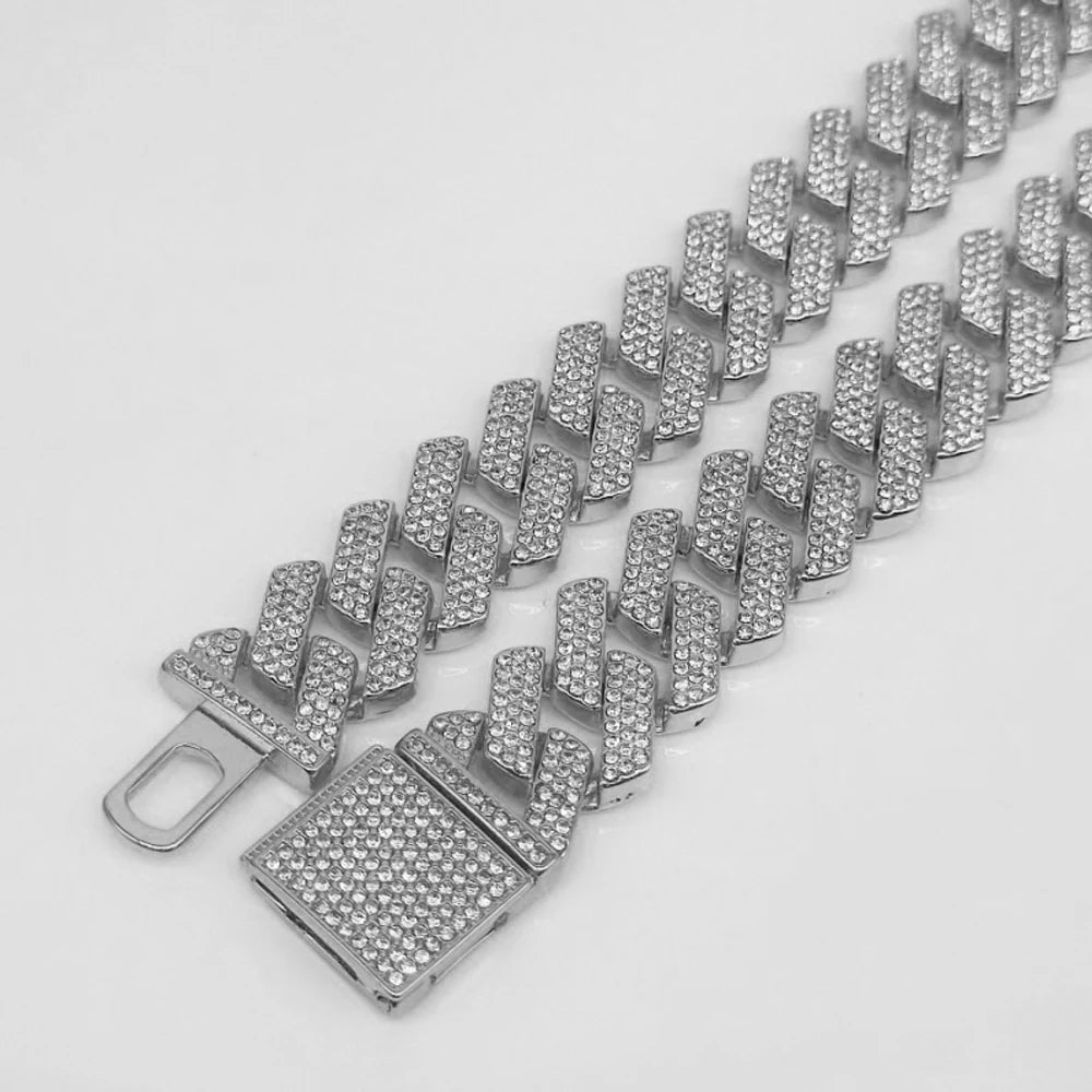 20mm Iced Out CZ Stone Men jewelry Hip Hop Micro Pave Cuban Link Chain High Quality Heavy Chunky Necklace 3 Rows Cubic Zirconia