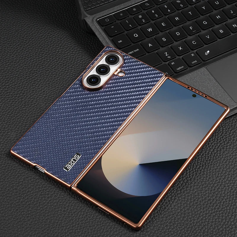 AZNS Luxury Plating Carbon Fiber Pattern Case for Galaxy Z Fold 7 Fold 6 Fold 5 Fold 4 Z Fold 3 Electroplated Protective Cover