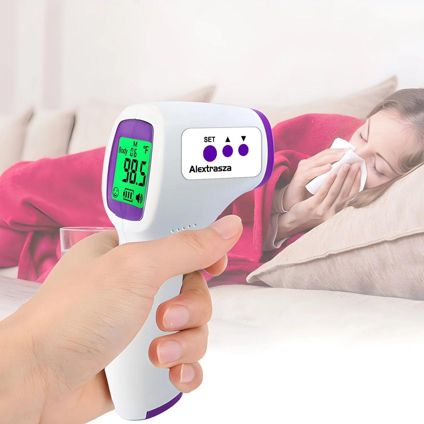 JUSTLANG Backlit Forehead Digital Thermometer Infrared Medical Thermometer Body Temperature Fever for Baby Adults