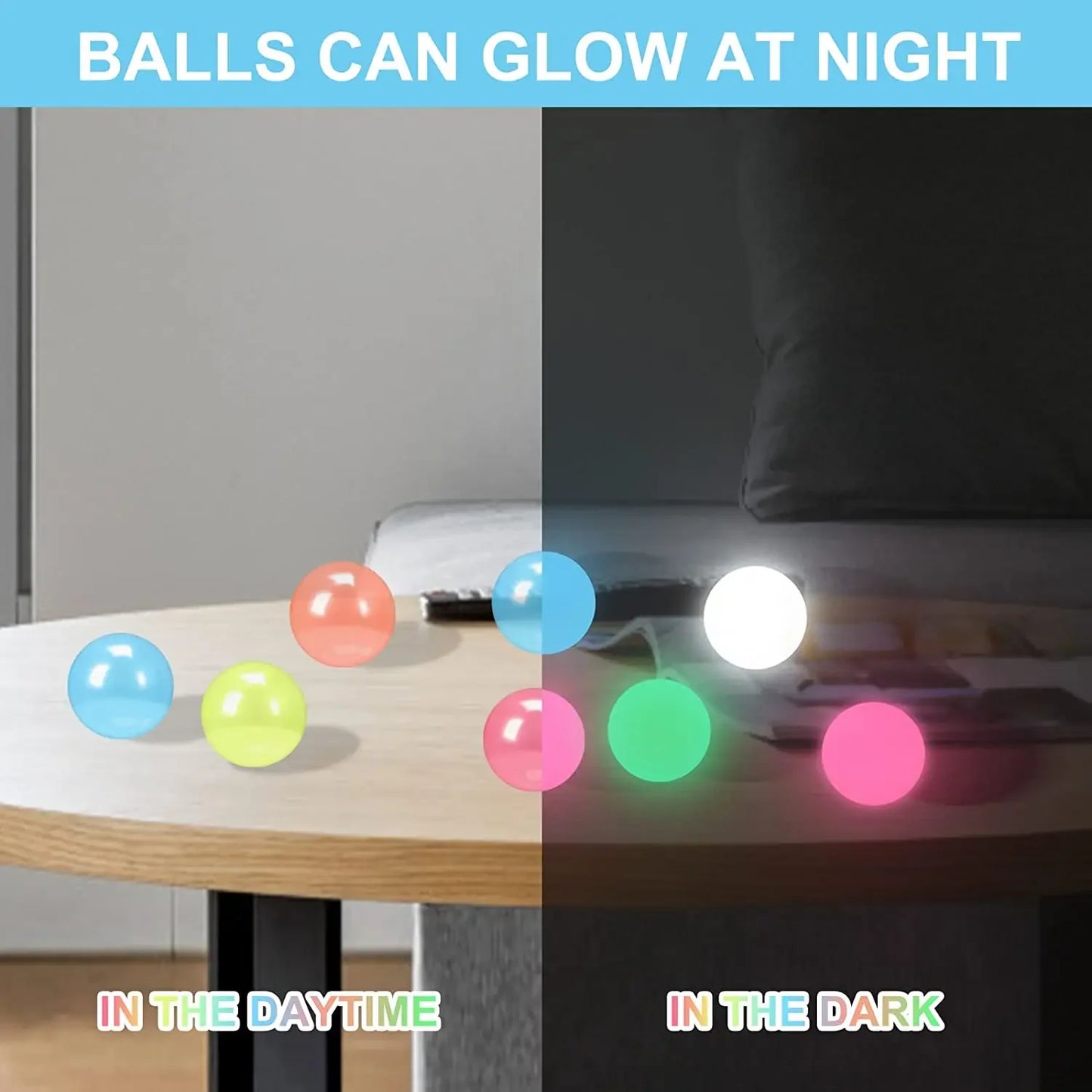 Luminous Balls High Bounce Glowing Ball Sticky Wall Home Party Decor Kids Adult Gift Anxiety Stress Relieve Toy 4.5cm