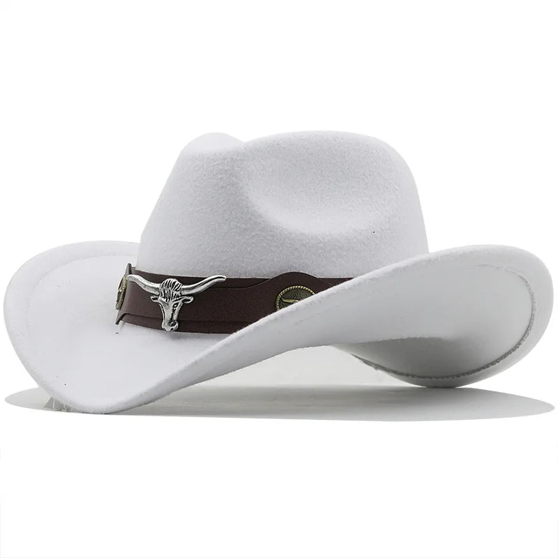 Fashion Cowboy Hats Wide Brim Cowboy Cowgirl Panama Hat with Retro Belt for Dress-Up Parties Costume Felt Hat
