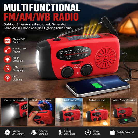 STONEGO Multifunctional FM/AM/WB Radio Outdoor Emergency Hand-crank Generator Solar Mobile Phone Charging Lighting Table Lamp