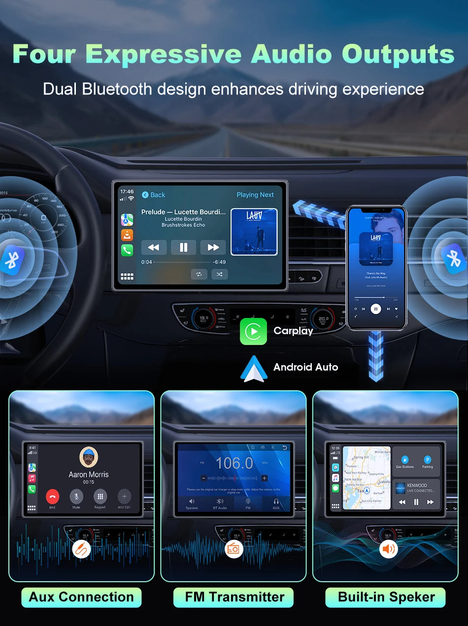 7 inch Portable Multimedia Player Carplay AI Screen IPS Touch Screen GPS Navigation Bluetooth Support Horizontal/Vertical Screen