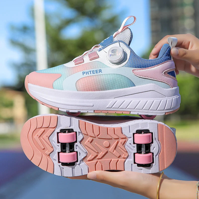 Student roller skates, detachable four-wheel roller skates, size 31-40 multifunctional sports shoes for boys and girls