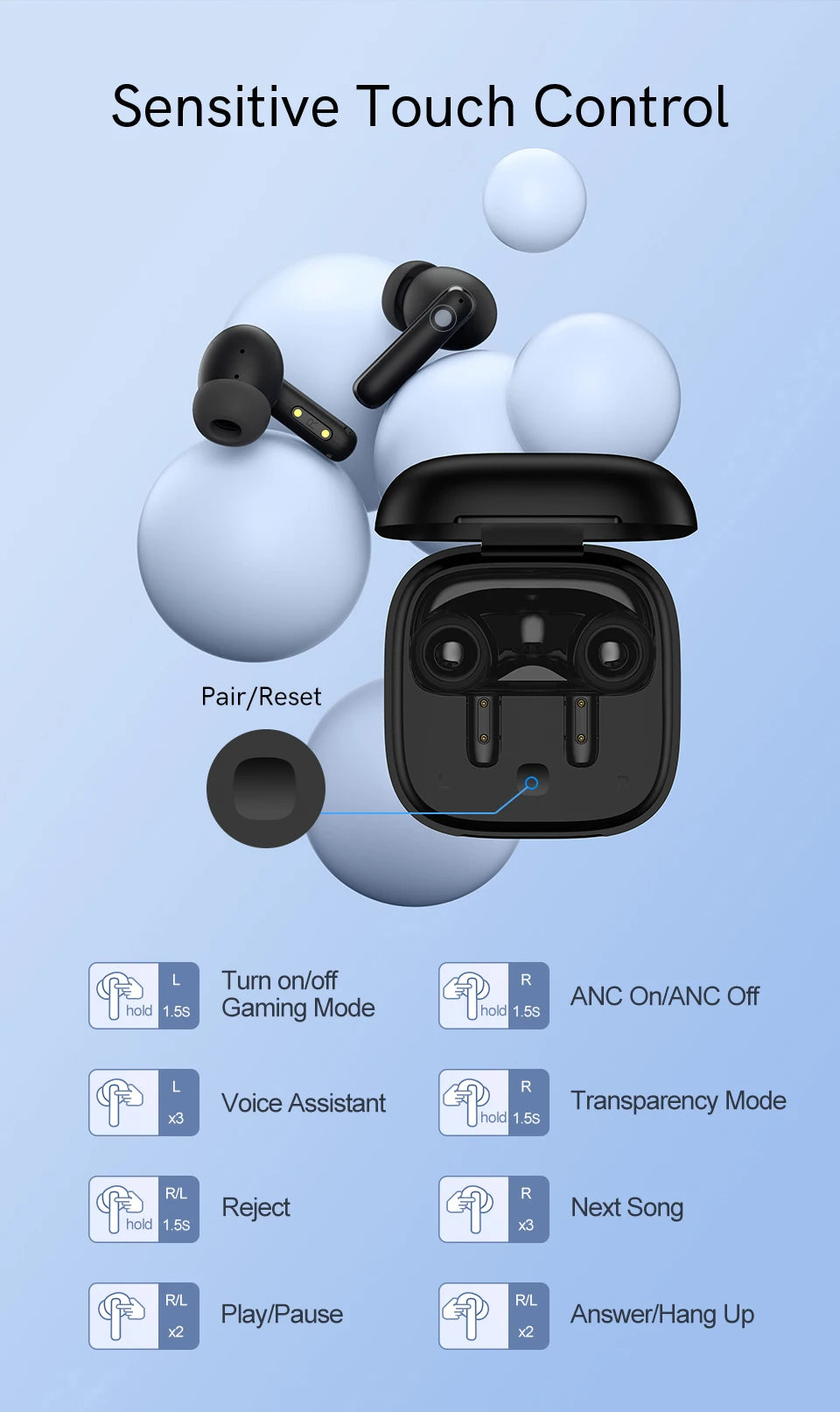 QCY T13 ANC Wireless Earphones Bluetooth 5.3 Active Noise Cancellation Headphones -28dB Fast Charge Earbuds Sports Headset