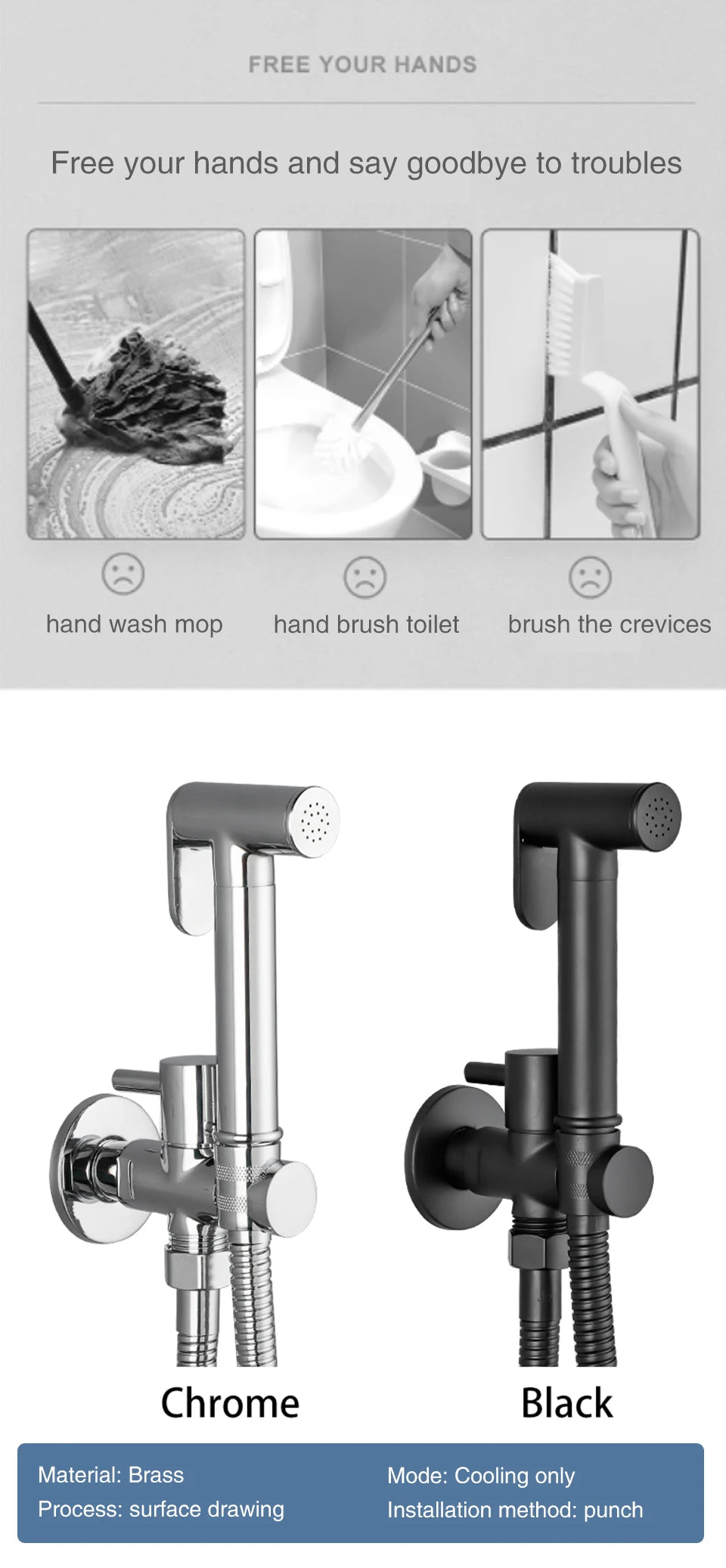 ULA Brass Bidet Faucet Portable Bidet Sprayer Single Cold Water Tap Toilet Faucet Sprayer Douche Bidet Faucet Black/Chrome/Gold