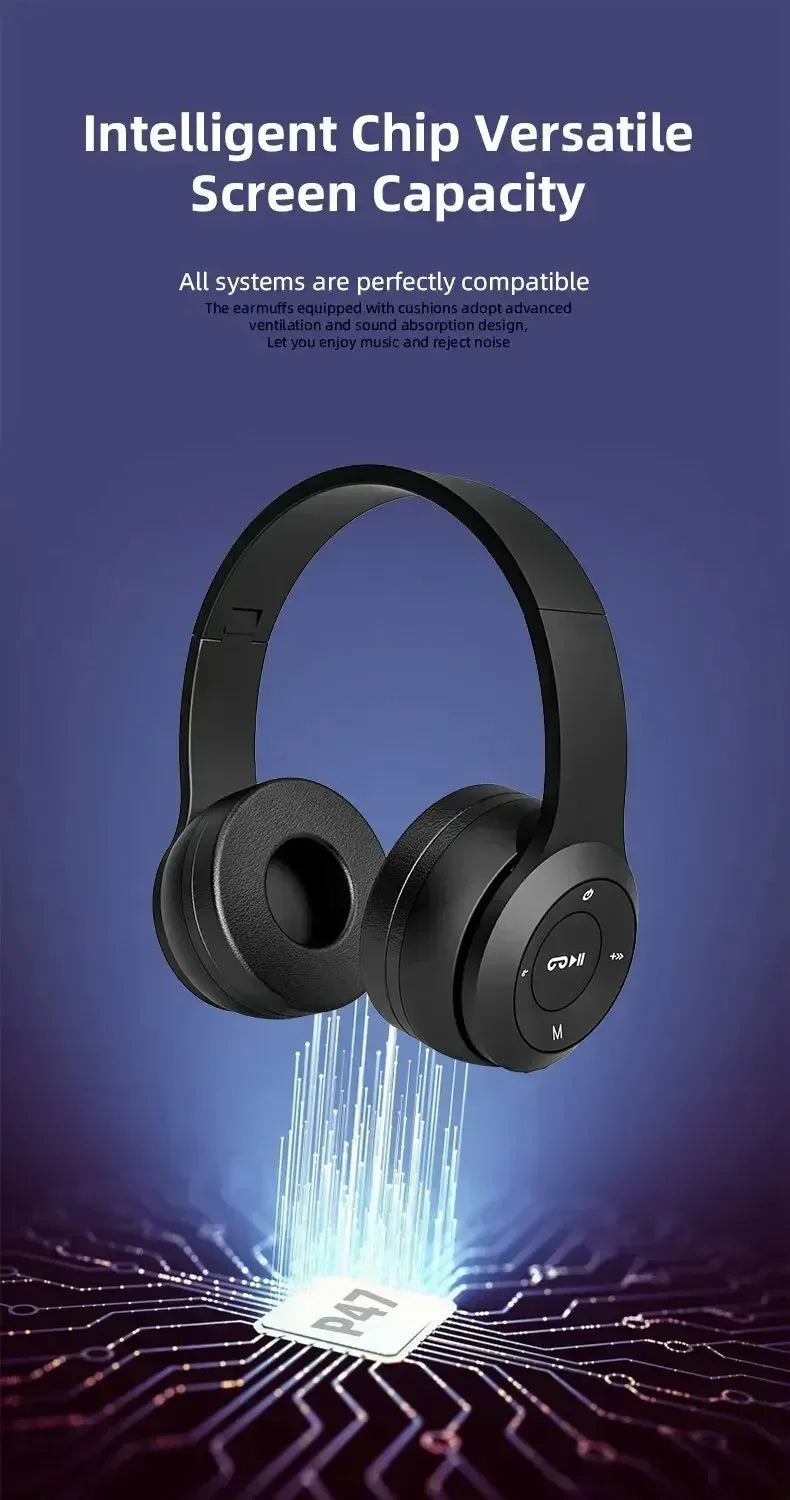 2025 NEW Stereo P47 Headset 5.0 Bluetooth Headset Folding Series Wireless Sports Game Headset for iPhone XiaoMi