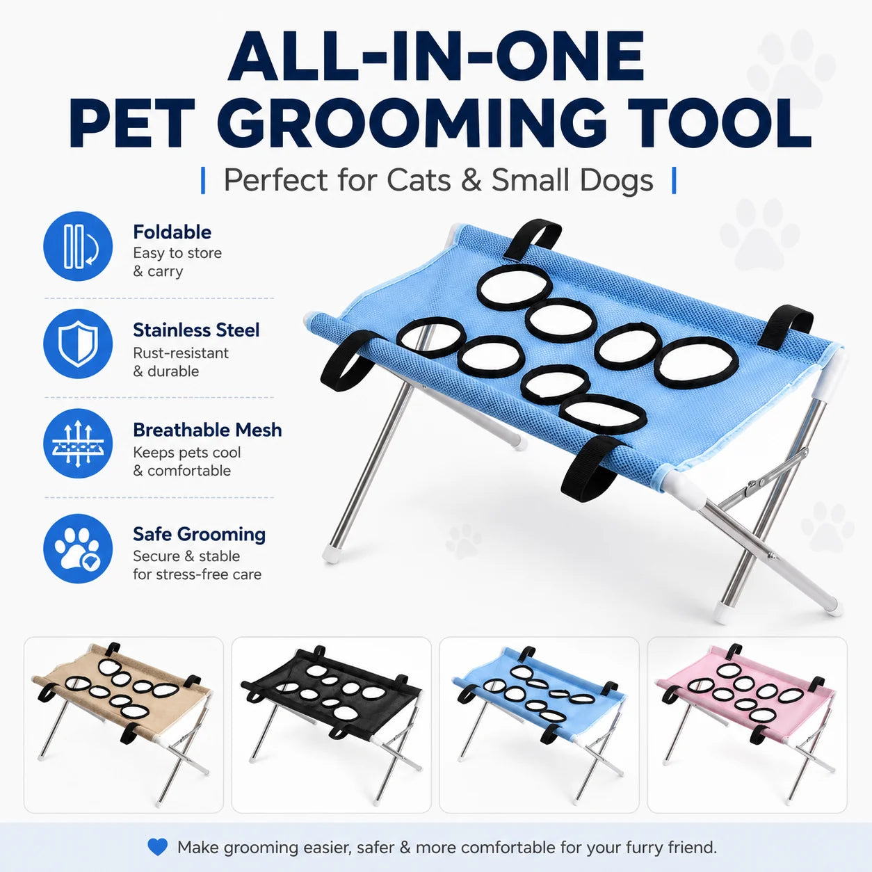 Pet Grooming Hammock Stand Foldable Dog Cat Nail Clipping Harness Stainless Steel Portable Breathable Mesh Grooming Care Tool