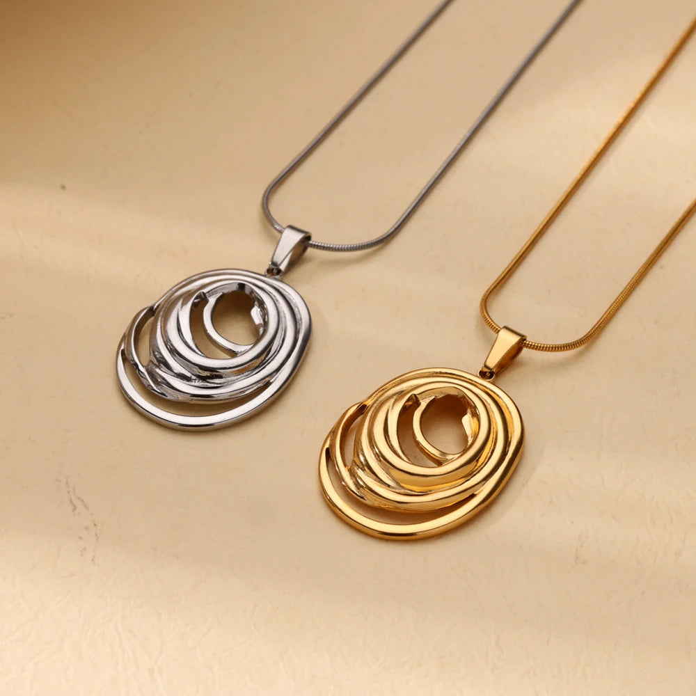 Round Chain Infinity Oval Pendant Necklace for Women Gold Color Charm Necklaces Femme Choker Stainless Steel Jewelry collar 2024