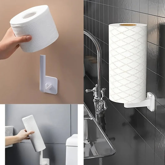 No Hole Multifunctional Hooks Lazy Rag Hangers Kitchen Wall Mounted Paper Towel Organiser Roll Rack Towel Holder For Bathroom