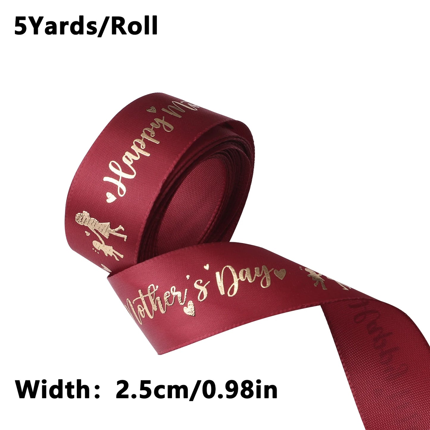 5 Yards Happy Mother's Day Ribbon, Pink Red Ribbon for Gift Wrapping, Satin Ribbon for Flower Bouquet Moms Birthday Day Thank