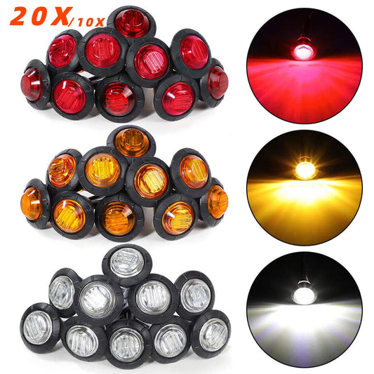 20/10PCS 3/4" LED Side Marker Lights Clearence Front Rear  Indicators Light for Truck Car Bus Trailer Van Caravan Boat Taillight