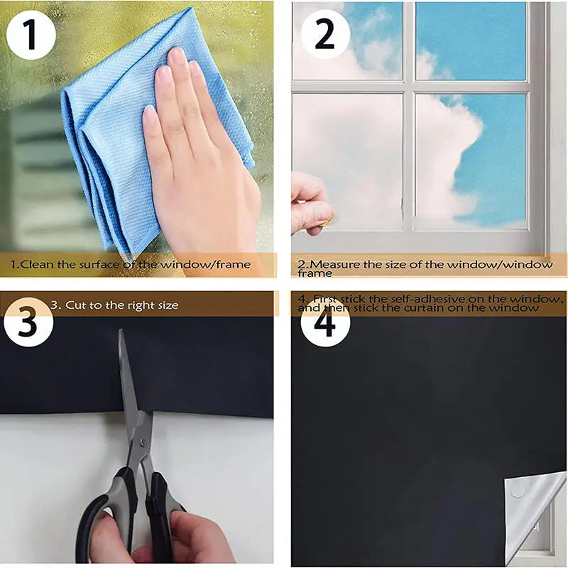 100% Blackout Curtain Removable Portable Travel DIY Blocking Window Film For Living Room Home Non-perforate No Drill Black Cloth