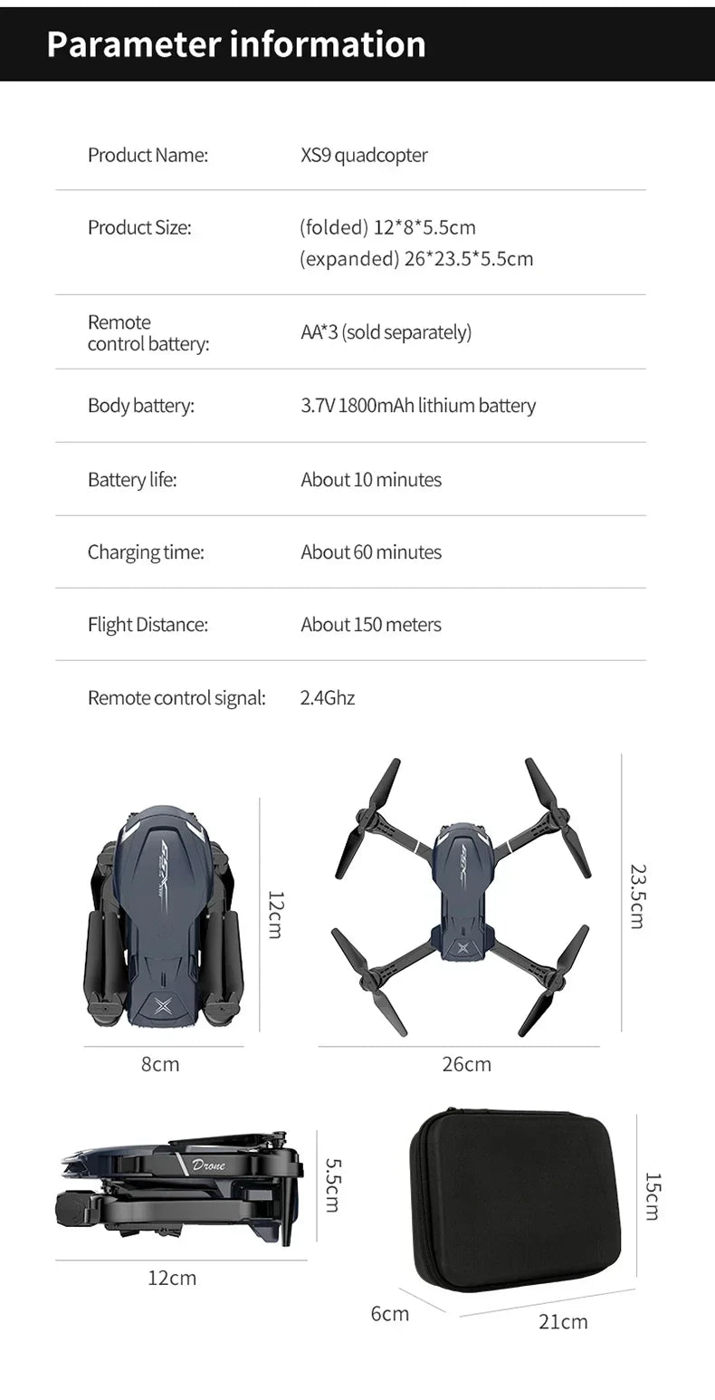 XS9 5G GPS Drone 4K Profesional 8K HD Camera Optical Flow Obstacle Avoidance RC Dron Foldable RC Quadcopter Toys Gifts 90000M