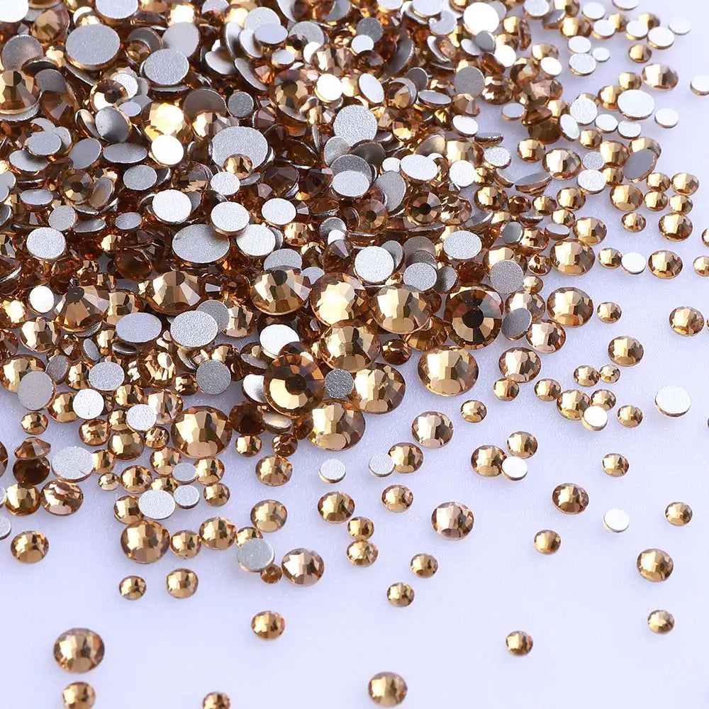 QIIY 1440Pcs Mix Size SS3-SS20 Clear Crystal FlatBack Rhinestones Non-Hotfix Glass Decorations DIY Glitter Stones 3D Nail Art