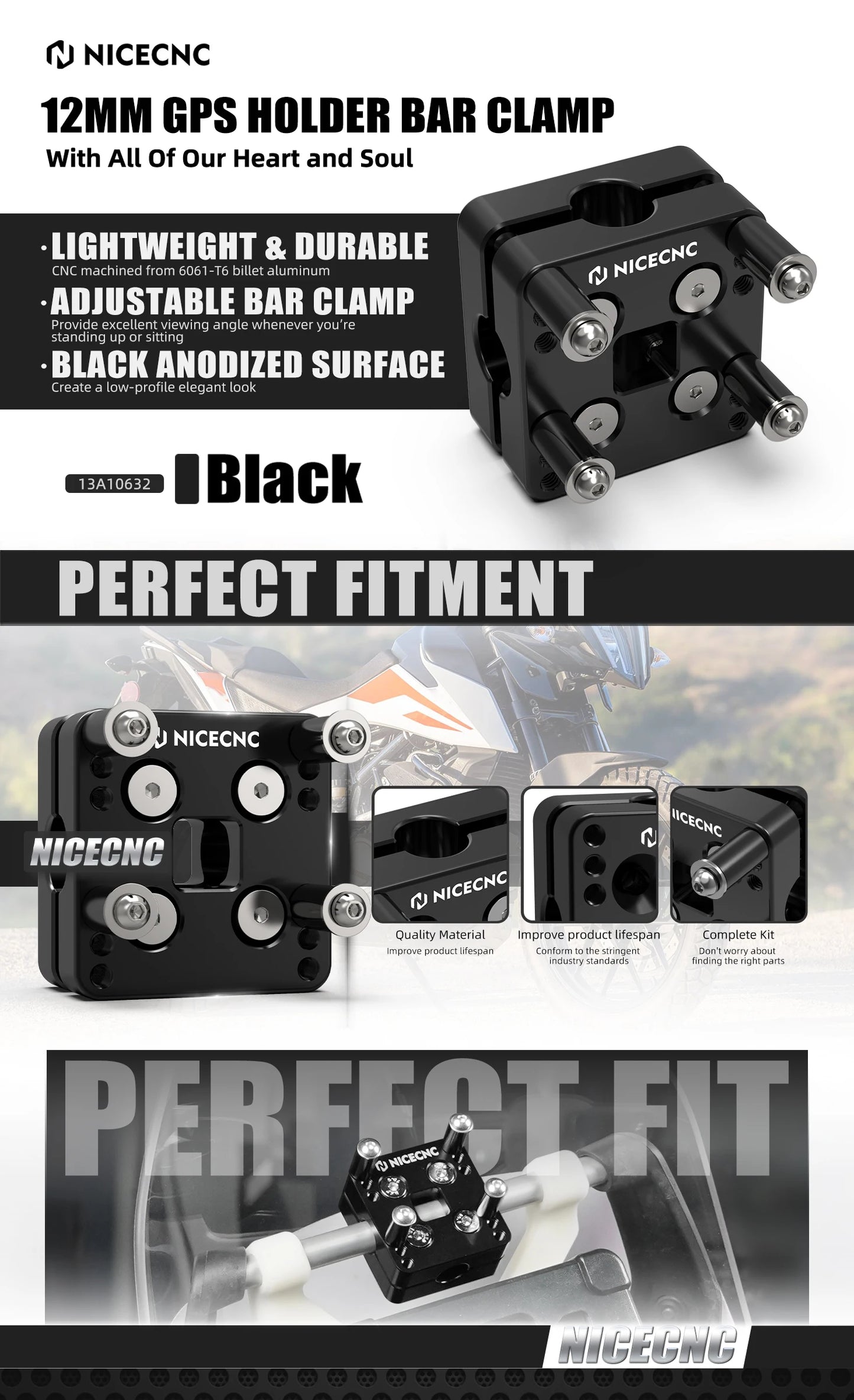 NICECNC GPS Navigator Mount Bracket/Phone Holder AMPS Pattern for KTM SMC 690 SMCR 690 Enduro/R Husqvarna 701 GasGas 700 SM/ES