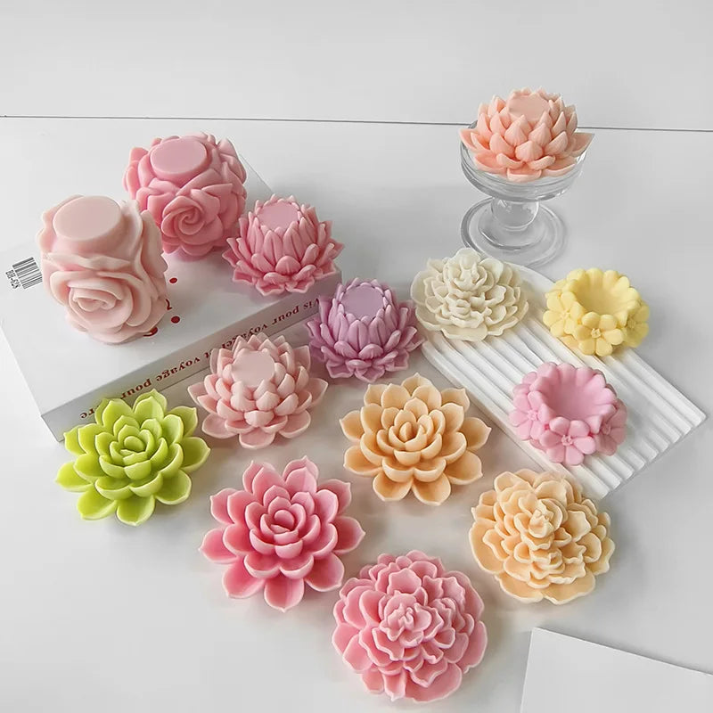Silicone 3D Candle Molds DIY Lotus Flower Handmade Gifts Candle Soap Making Tools De Silicona Para Velas форма для свечей