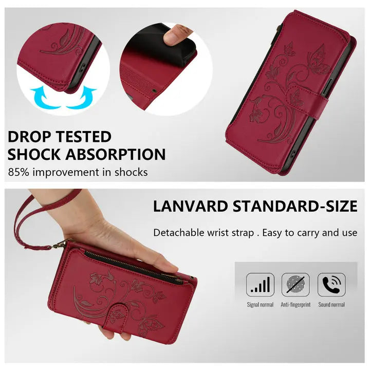 For Tecno Camon 50 Pro 2026 Edmboss Floral Zipper Leather Wallet Case for Tecno Camon 40 Premier Case Camon 50 40 Pro Funda