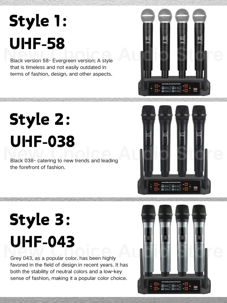 Wireless Microphone Handheld 4 Channel UHF Fixed Frequency Dynamic Microphone For Karaoke Wedding Party Band Church Performance