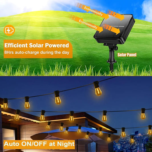 LED Solar String Light Outdoor Christmas Decoration Bulbs Retro Fairy Lights for Patio Camping Holiday Wedding Party Decoration