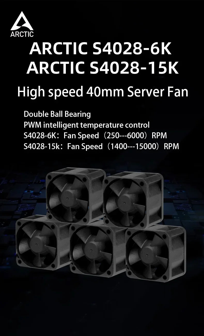ARCTIC S4028 40x40x28mm Server Fan Double Ball Bearing 6000-15000 RPM 4-Pin 12V DC Black for Computer Hardware Cooling