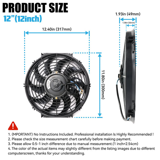 12 Inch Car Engine Cooling Fan Universal Car Slim Push Pull Electric Engine Cooling Fan 12V with Mounting Kit