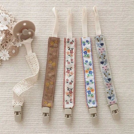 Ethnic Style Baby Cloth Pacifier Chain Floral Teether Toys Straps Nipple Holder DIY Clips Adjustable Dummy Clips Soother Holder