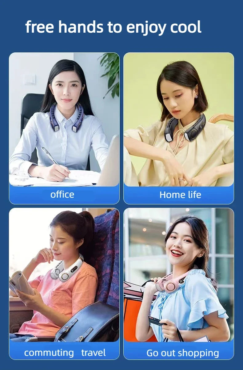 JKUOO Neck Fan Rechargeable, Personal Portable Fan Battery Operated, Hands Free Wearable USB Neck Cooling Fan for Indoor Outdoo