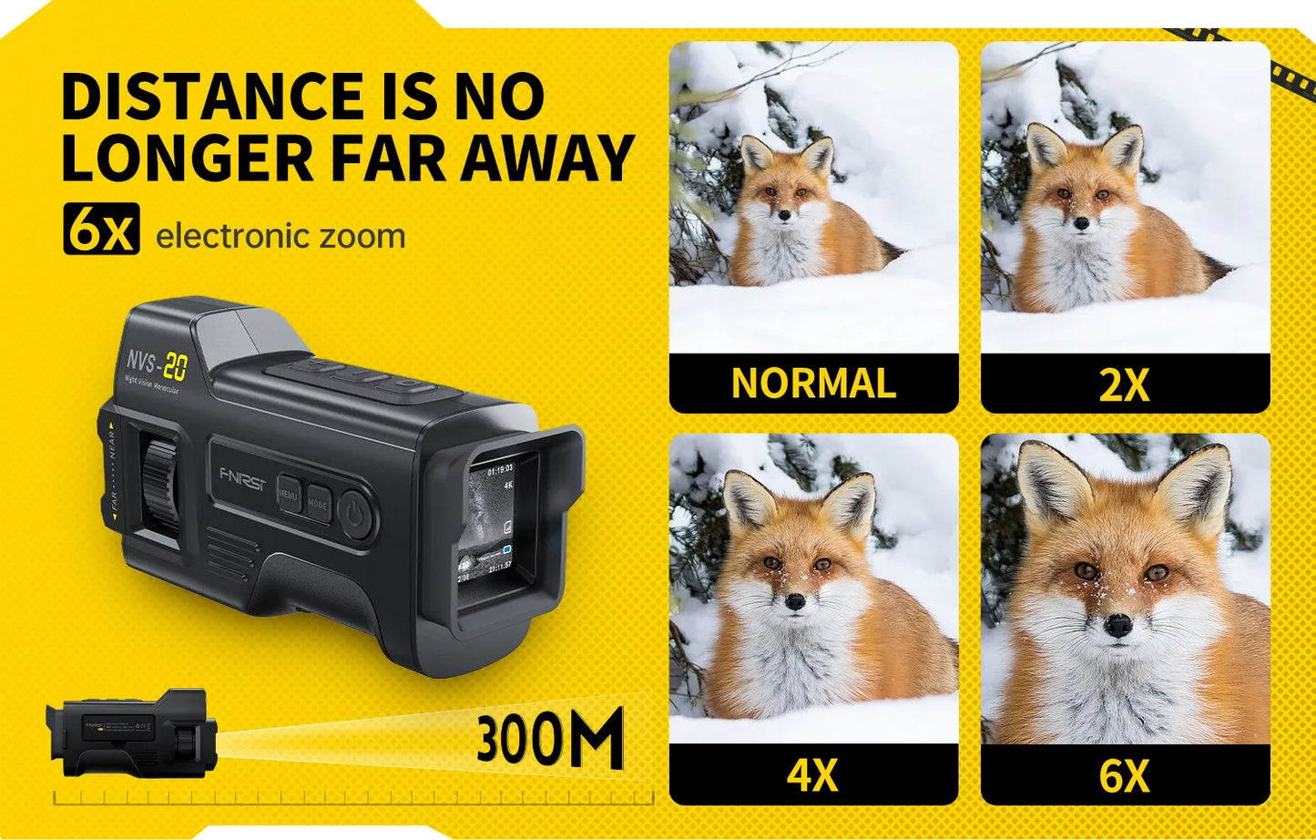 FNIRSI Telescope NVS-20 4K HD Monocular Night Vision Goggles 6X Digital Zoom 300m Hunting Camping Scope Day and Night Dual Use
