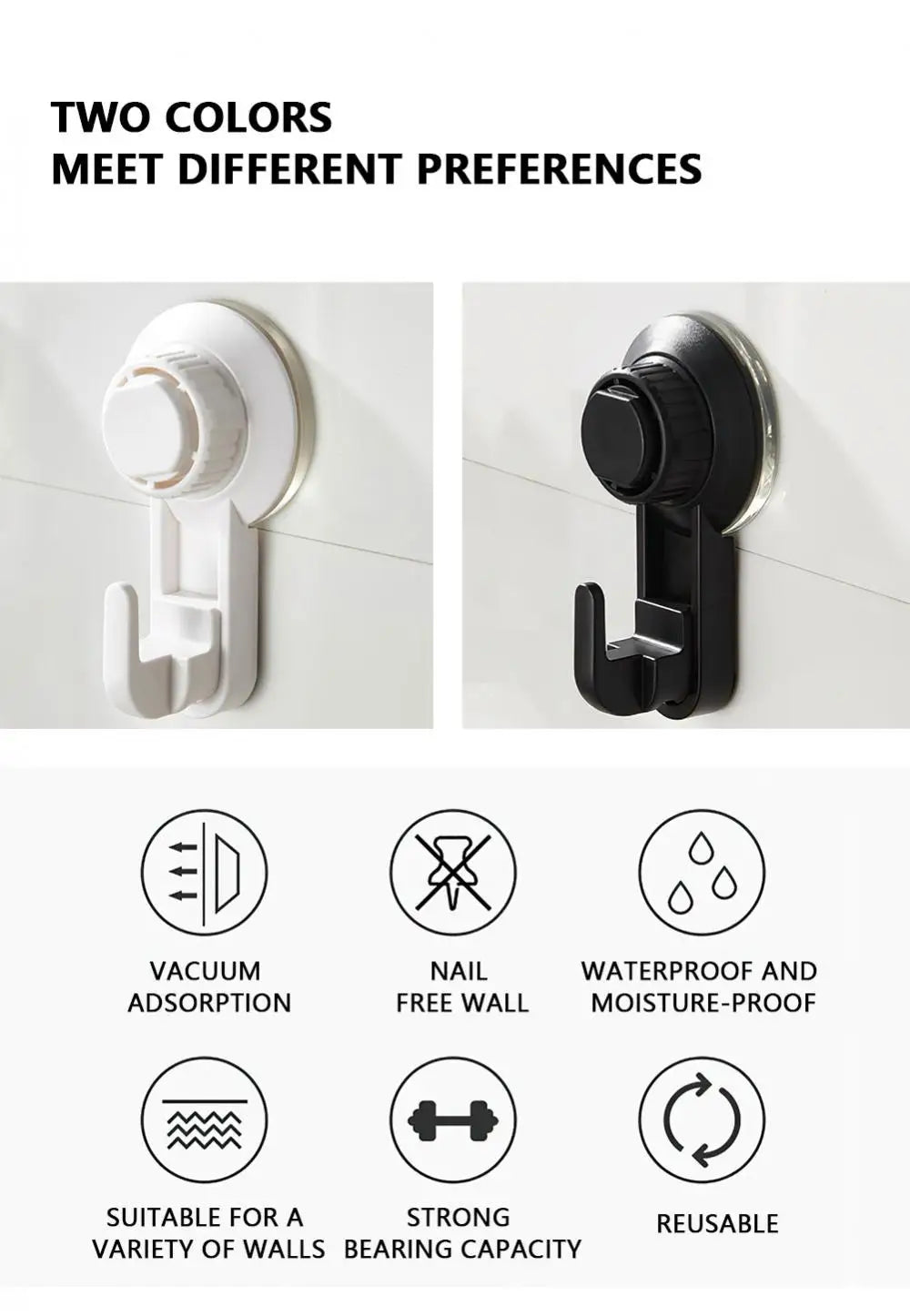 Free Punch Hook Suction Strong Suction Cup Hook Cup Clothes Hook Bathroom Kitchen Vacuum Hook Multi-Purpose Hooks Home Storage