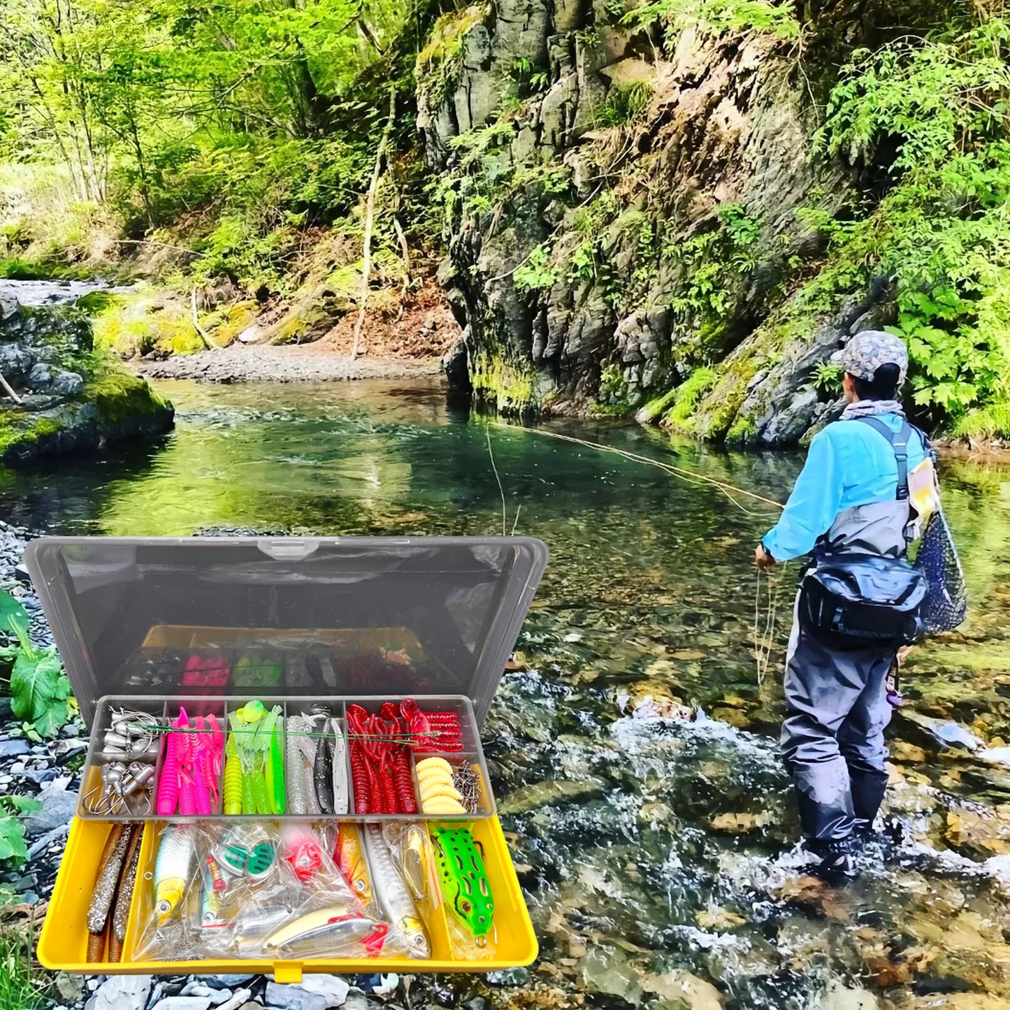 78/122/284pcs Fishing Lures Kit for Topwater Bait Rigs Tackle Kit for Bass Trout Salmon Fishing Accessories
