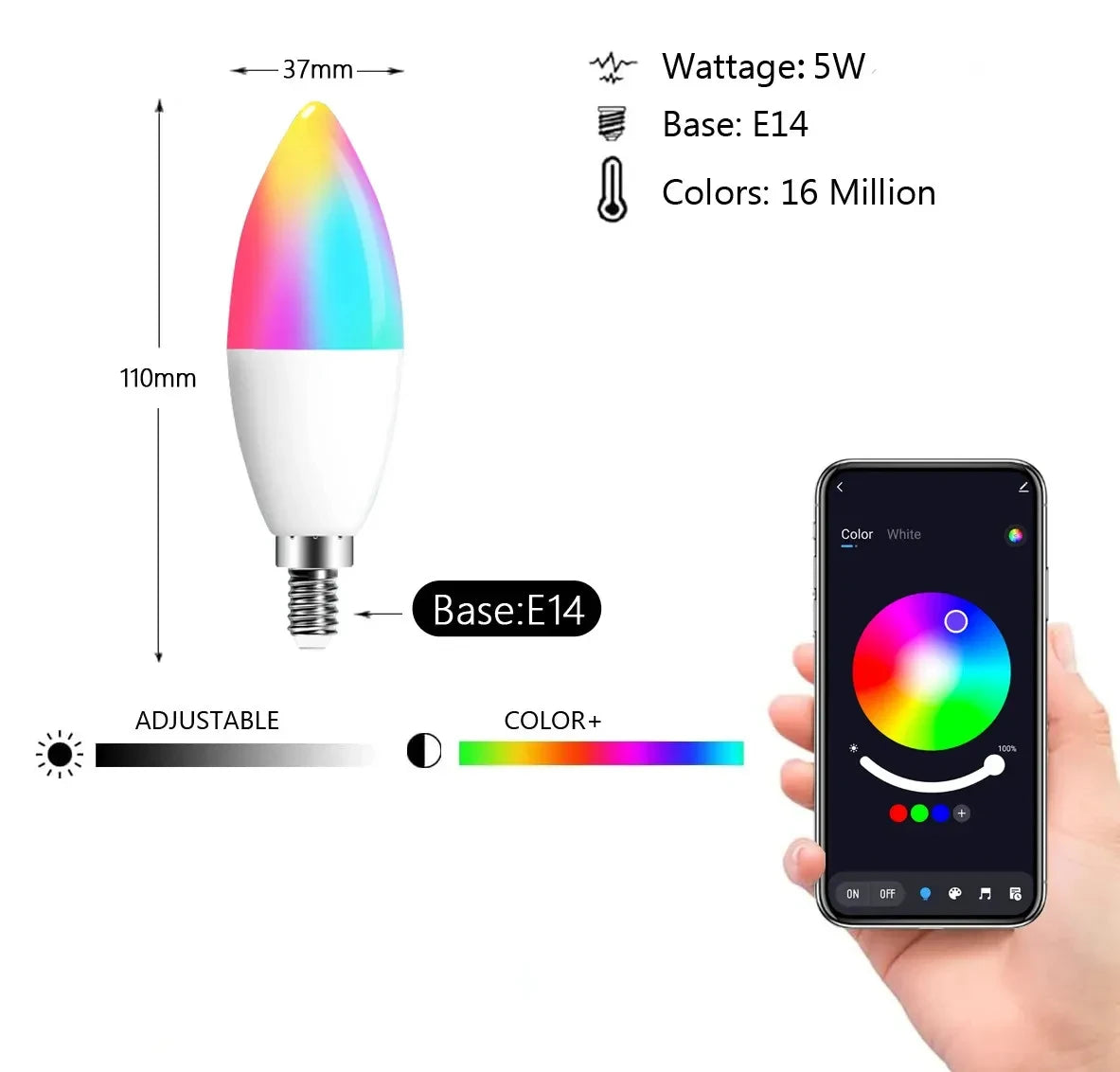 TUYA Smart Light Bulb E14 RGB Bluetooth Candle Crystal Lamp 110V 220V Dimmable Smart Life Group APP Control for Room Home Decor