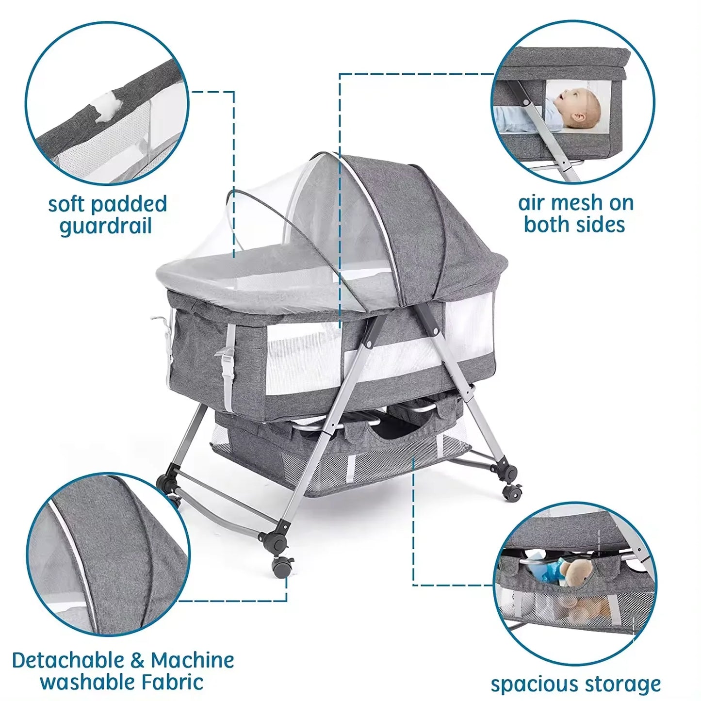 folding cheap movable Multi Function  Folding  Portable Baby Cot playpen babies Bed  Baby Crib