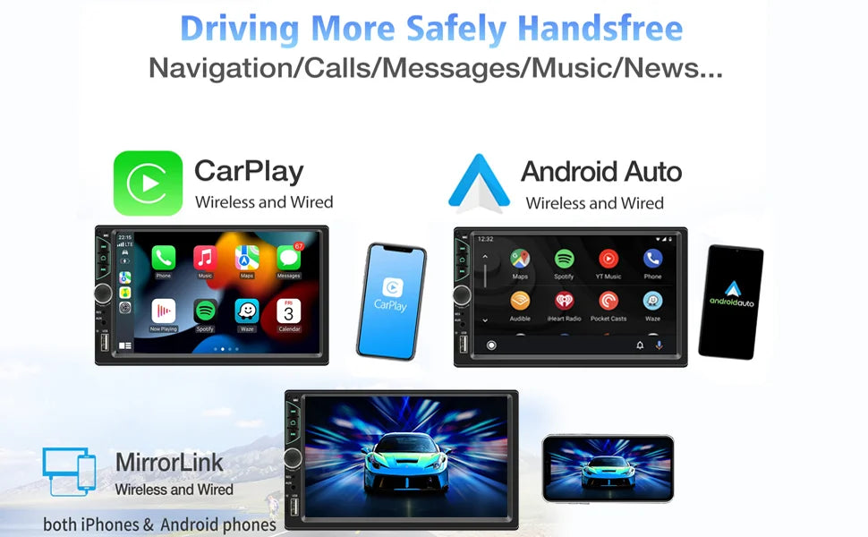 7 Inch HD Touch Screen Car Radio 2 Din High Quality Car Video Player Wireless CarPlay Android Auto with Bluetooth Rear Camera