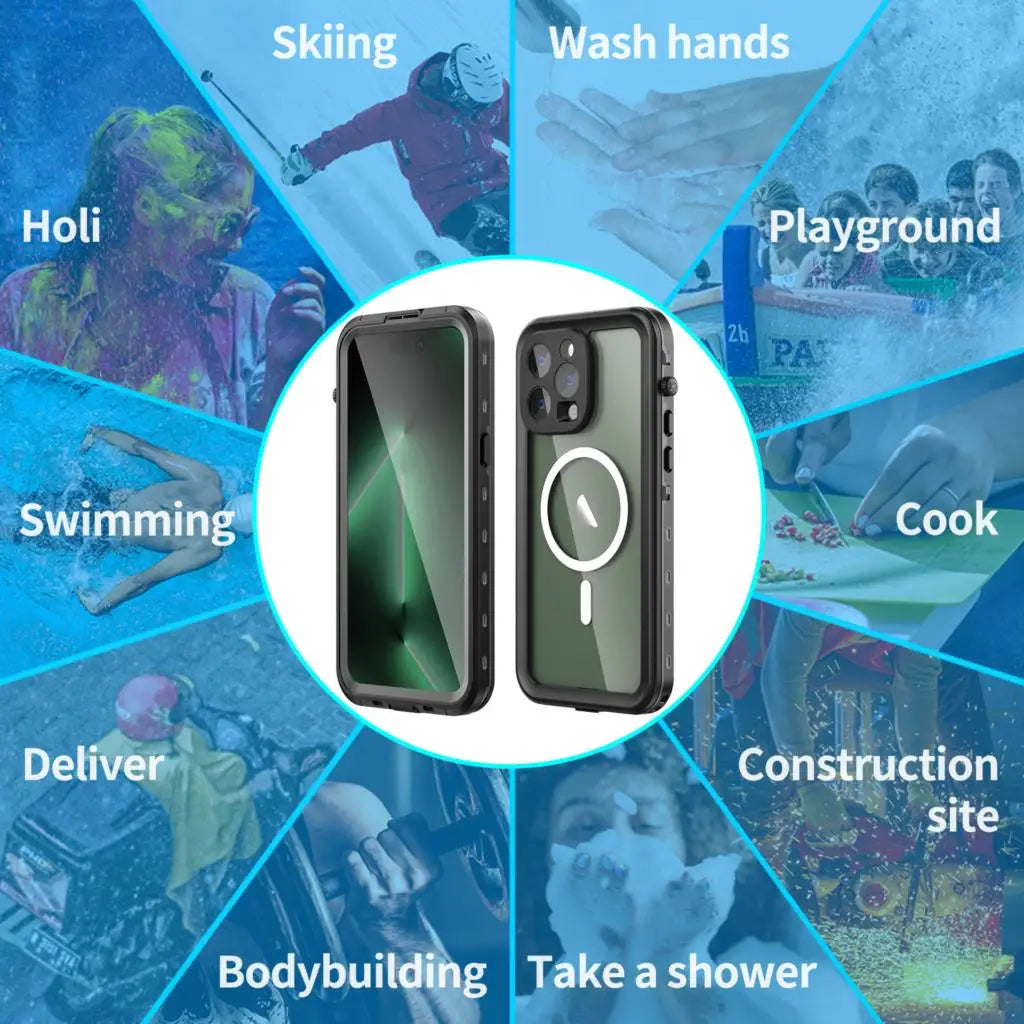 Magnetic Charging IP68 Waterproof Case For Apple iPhone 16 15 14 13 Pro Max Plus Drop proof Cover Diving Swim outdoor sport