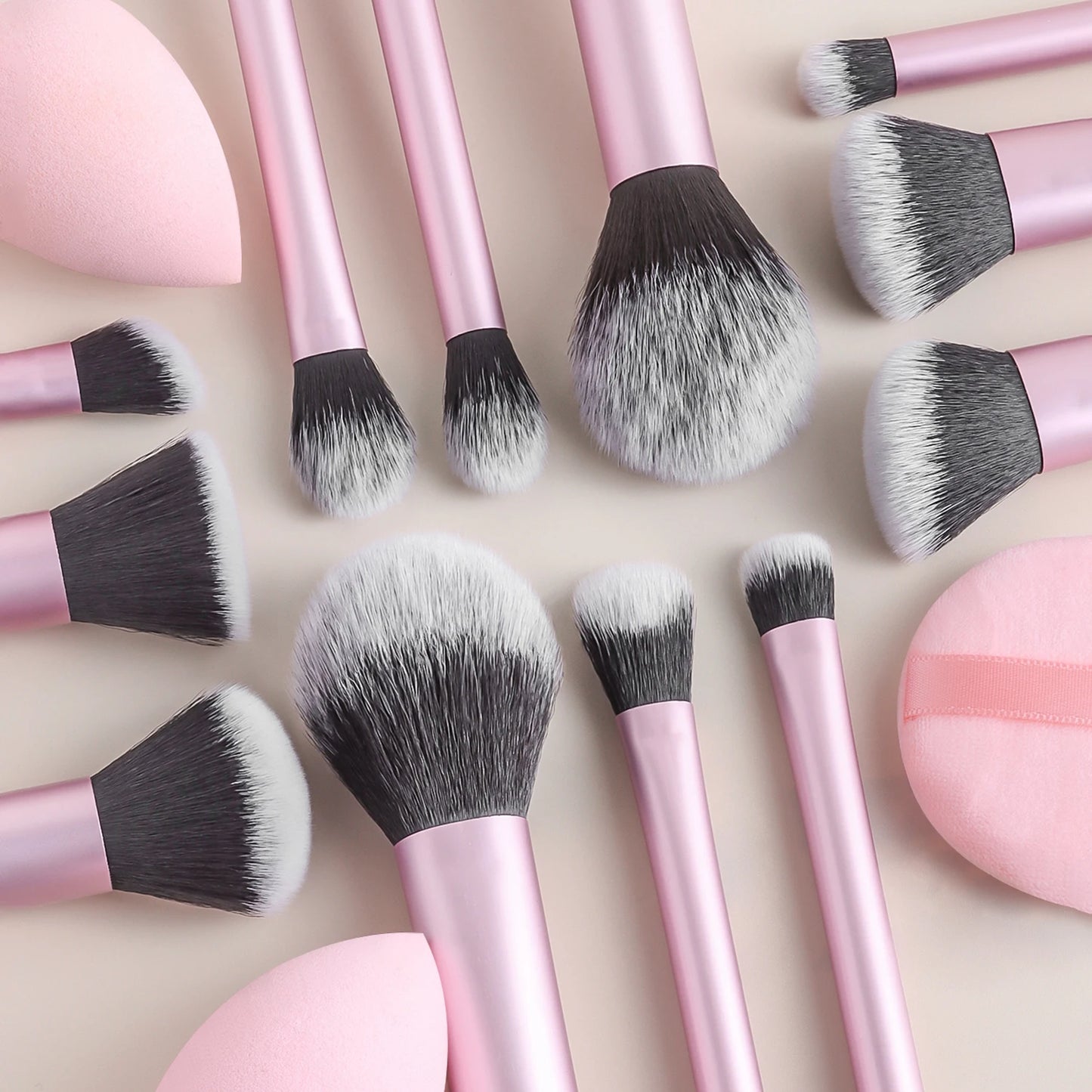 15pcs professional makeup brush set - classic everyday including 2pcs bevel and water drop beauty egg, 1 powder puff beauty tool