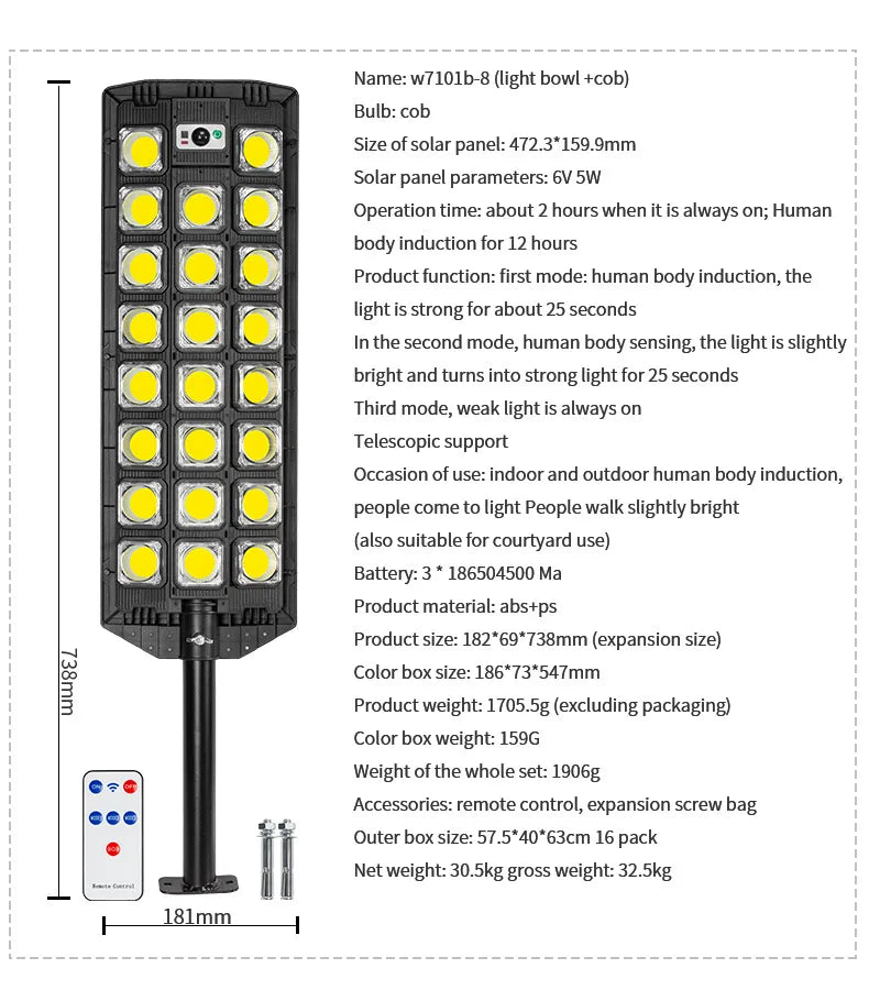LED Solar Street Light Outdoor Waterproof LED For Garden Wall Adjustable Angle Solar Lamp Built-in Lithium Battery